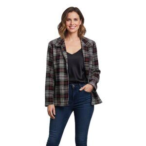 Kathie Lee Collection Vintage Plaid Zip Up Lined Jacket Blazer Size Large